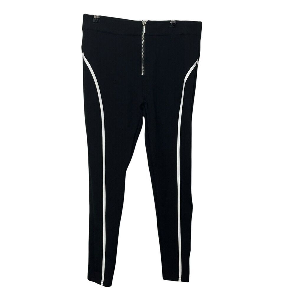 Maniere De Voir Compression Leggings Women's Size 14 Black White Trim High Rise - Picture 2 of 12